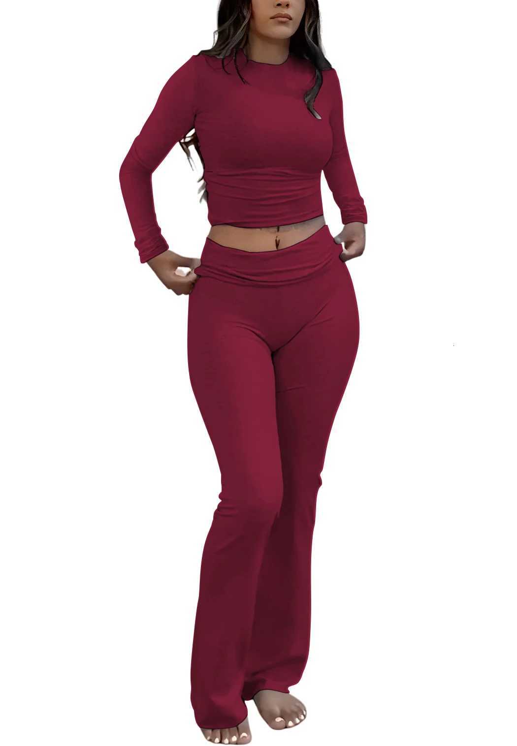 Womens Yoga Two-Piece Set Long-Sleeve Wide-Leg Activewear Set Casual Home Yoga Set Coordinated Sett251219