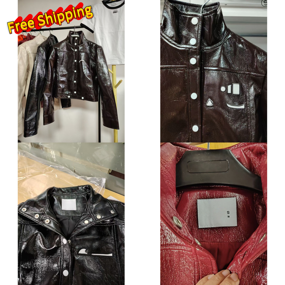 Designer Cour Shirt Jacket Woman Jacket High Quality Patent Leather Shiny Pu Jacket Trendy Shiny Slim Fit Long Sleeved Jacket veste jacket 70e courreged sun e9 1a