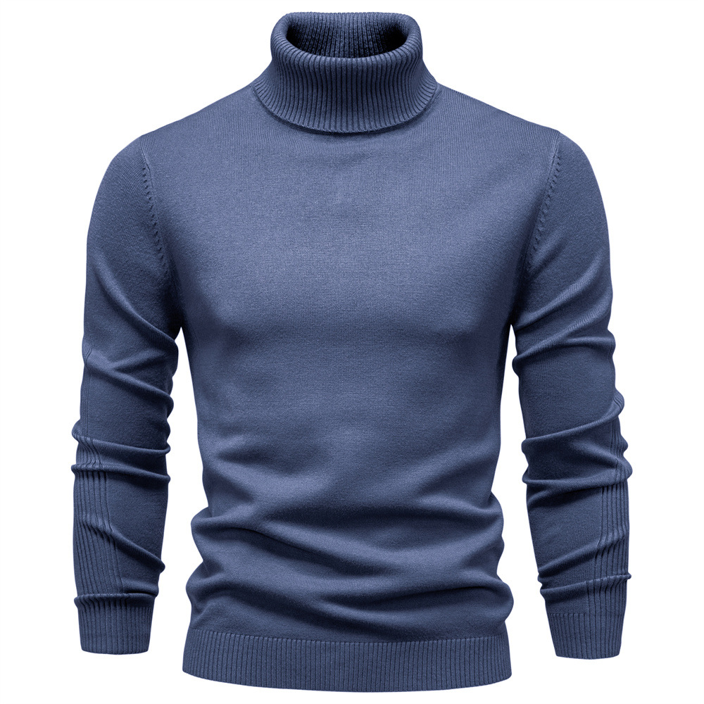 WOZK Autumn winter new casual men's solid color pullover sweater, high neck knitted sweater, casual men's inner long sleeves top high qualit