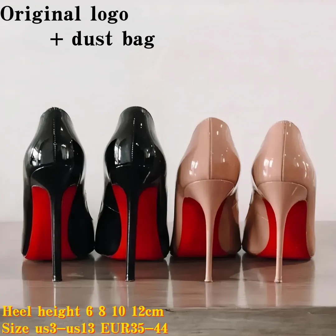 2026 Brand Designer Women's High Heels Red Shiny Bottomed heels 8cm 10cm 12cm Stiletto Genuine Leather Women Heels Woman Pumps with Dust Bag us4-13