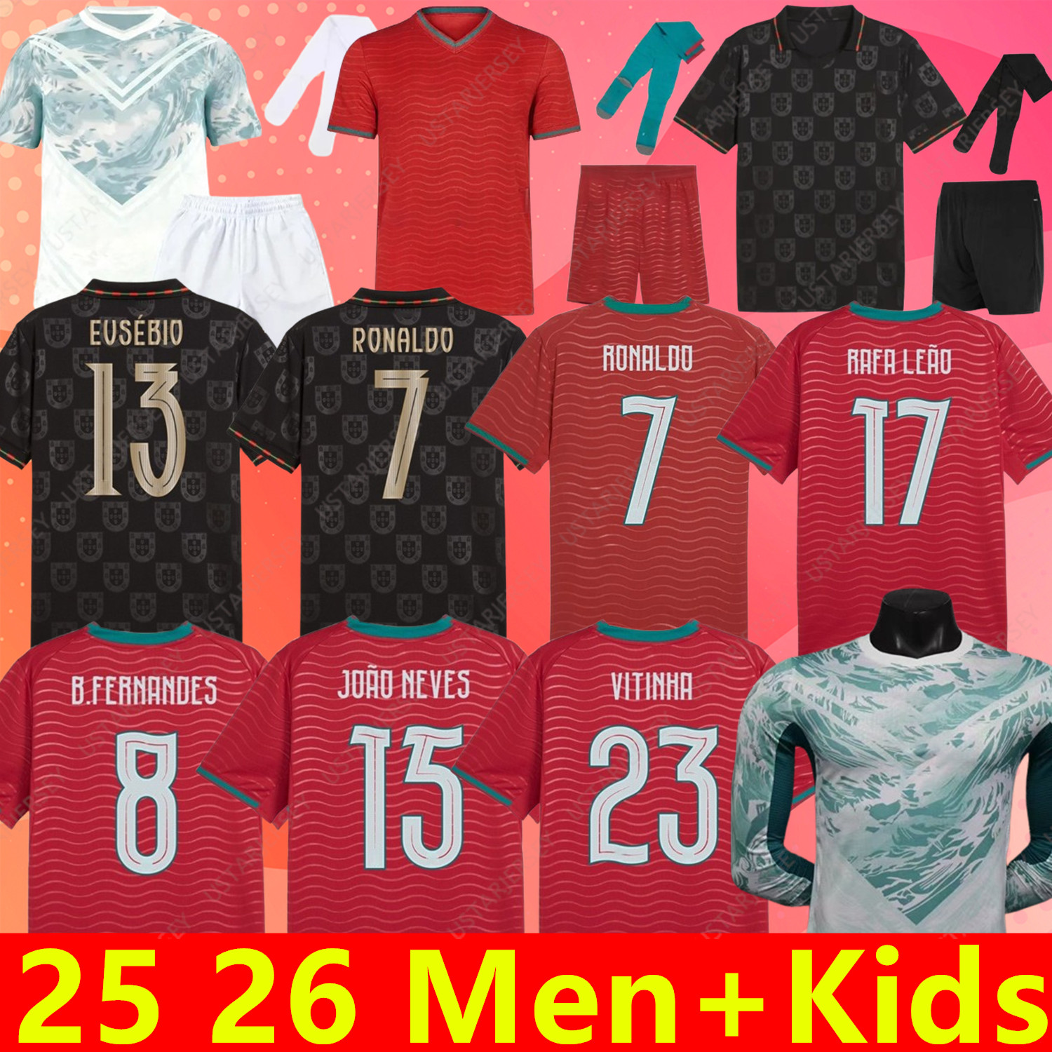 25 26 World Cup portugals Ronaldo JOAO FELIX Portugal soccer jerseys 2025 2026 RUBEN NEVES Portuguese football shirt BERNARDO BRUNO FERNANDES NETO kit kid equipment