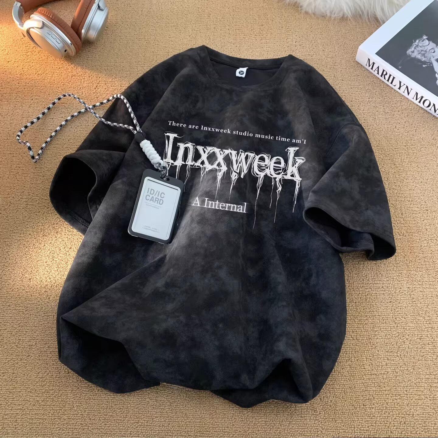 American Tie-Dye Men's Short-Sleeve T-Shirt, Summer 2025 New Arrival Distressed Streetwear Casual Loose Breathable Big Size Tee