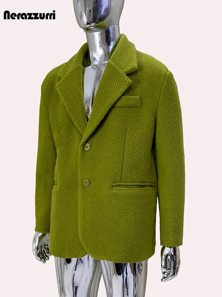 Nerazzurri Autumn Winter Warm Diagonally Striped Woolen Blazers for Men Shoulder Pads Loose Casual Wool Blends Jacket Coat 251219