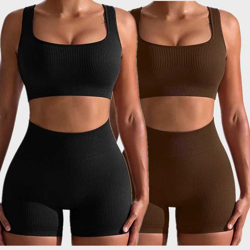 Women Seamless Yoga Set High Waist Biker Shorts Sports Bra Workout Outfit Summert251219