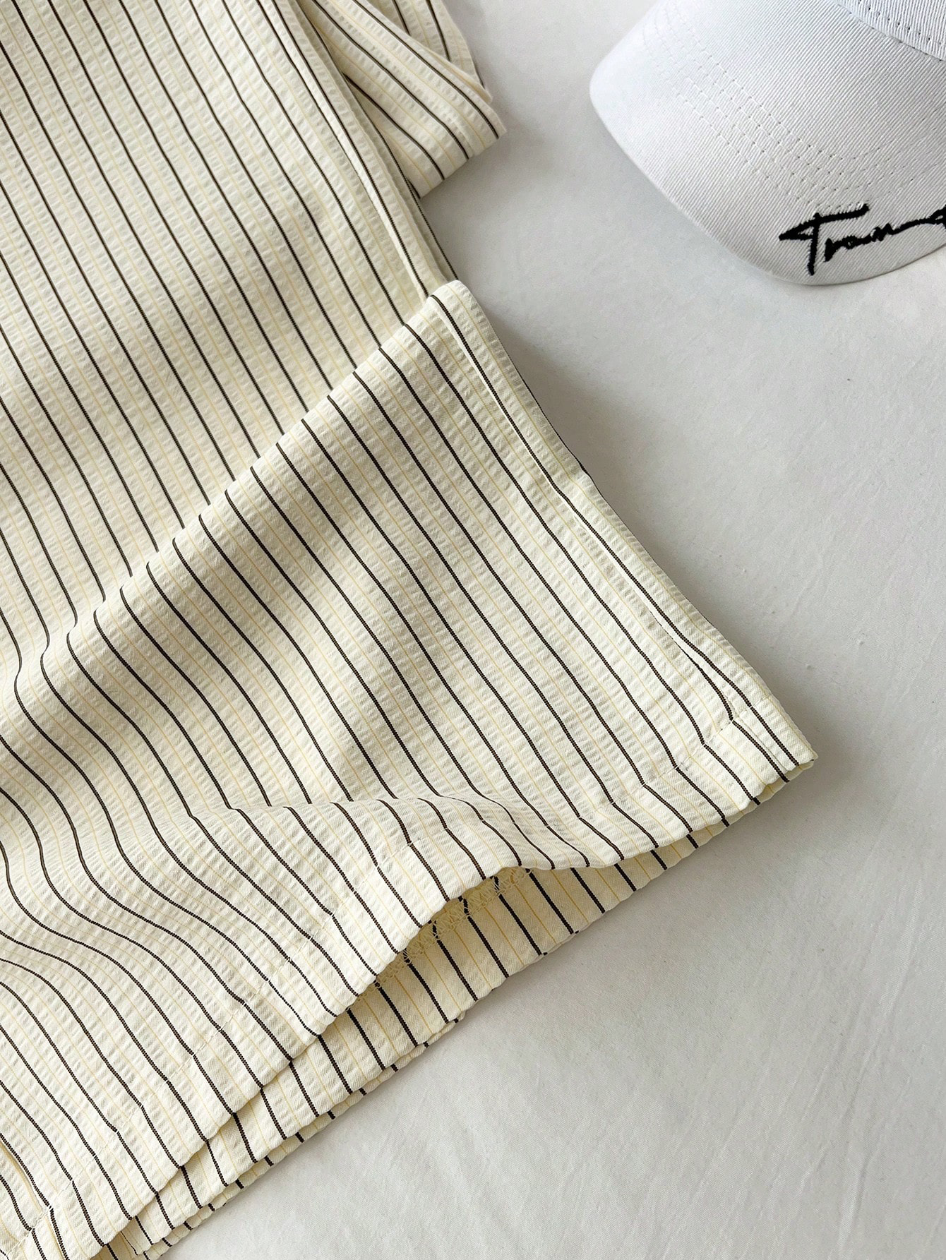 Women's Casual Office Commute Straight Leg Pants - Yellow Beige Striped Polyester Comfortable Trousers ---116