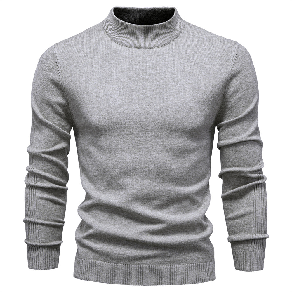 WOZK Autumn and winter new casual men's solid color pullover sweater semi high neck knitted sweater casual men's inner top thicken