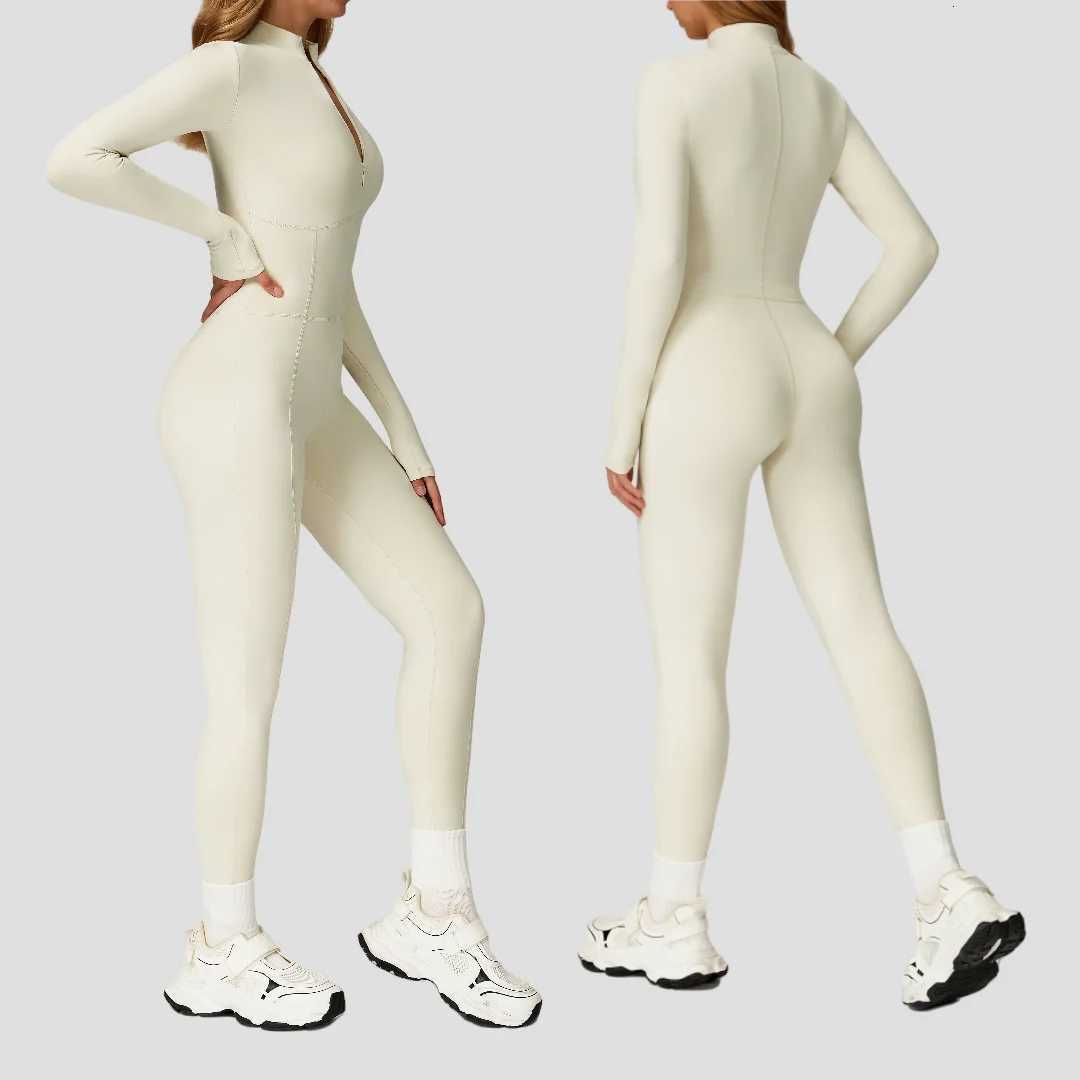 Yoga Bodysuit Sports Fitness Peach Hip Zipper Pants Long Sleeve One-piece Outdoor Running Casual Workout Clothes Gym Jumpsuitt251219