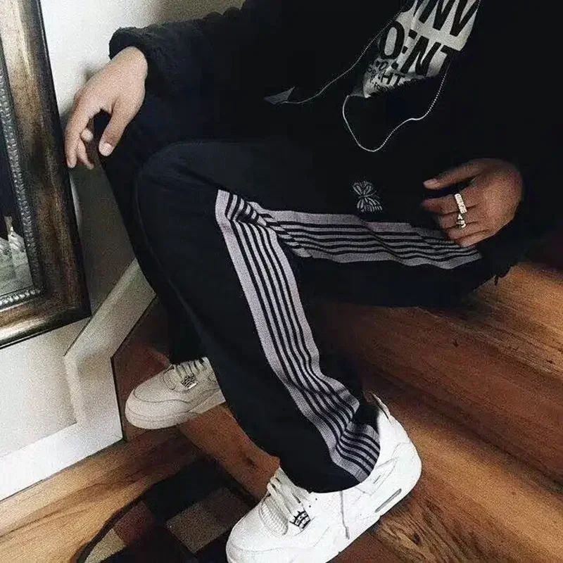 Men's Pants Needles Drawstring Graphic Stripe Men Women Track Embroidered Butterfly Sweatpants AWGE Trousers Casual Pantalones Y2k