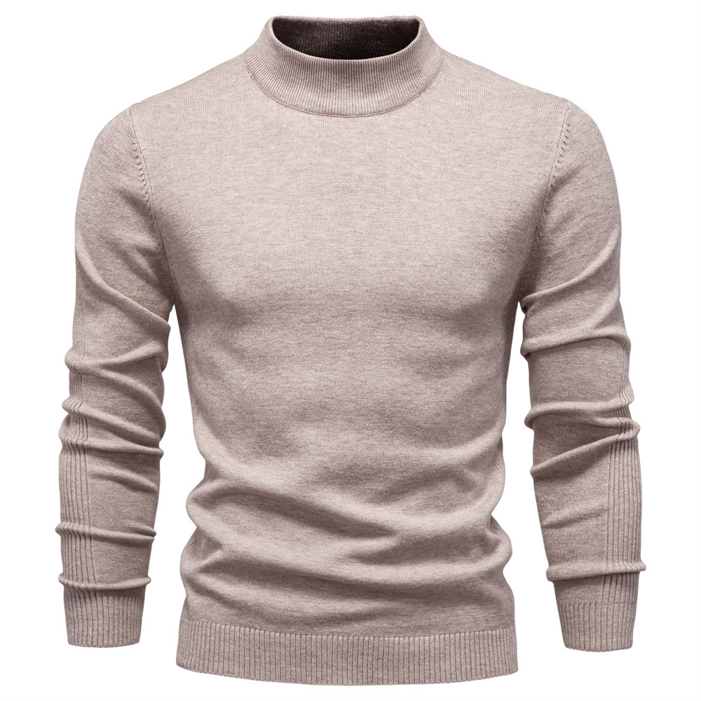 WOZK Autumn and winter new casual men's solid color pullover sweater semi high neck knitted sweater casual men's inner top