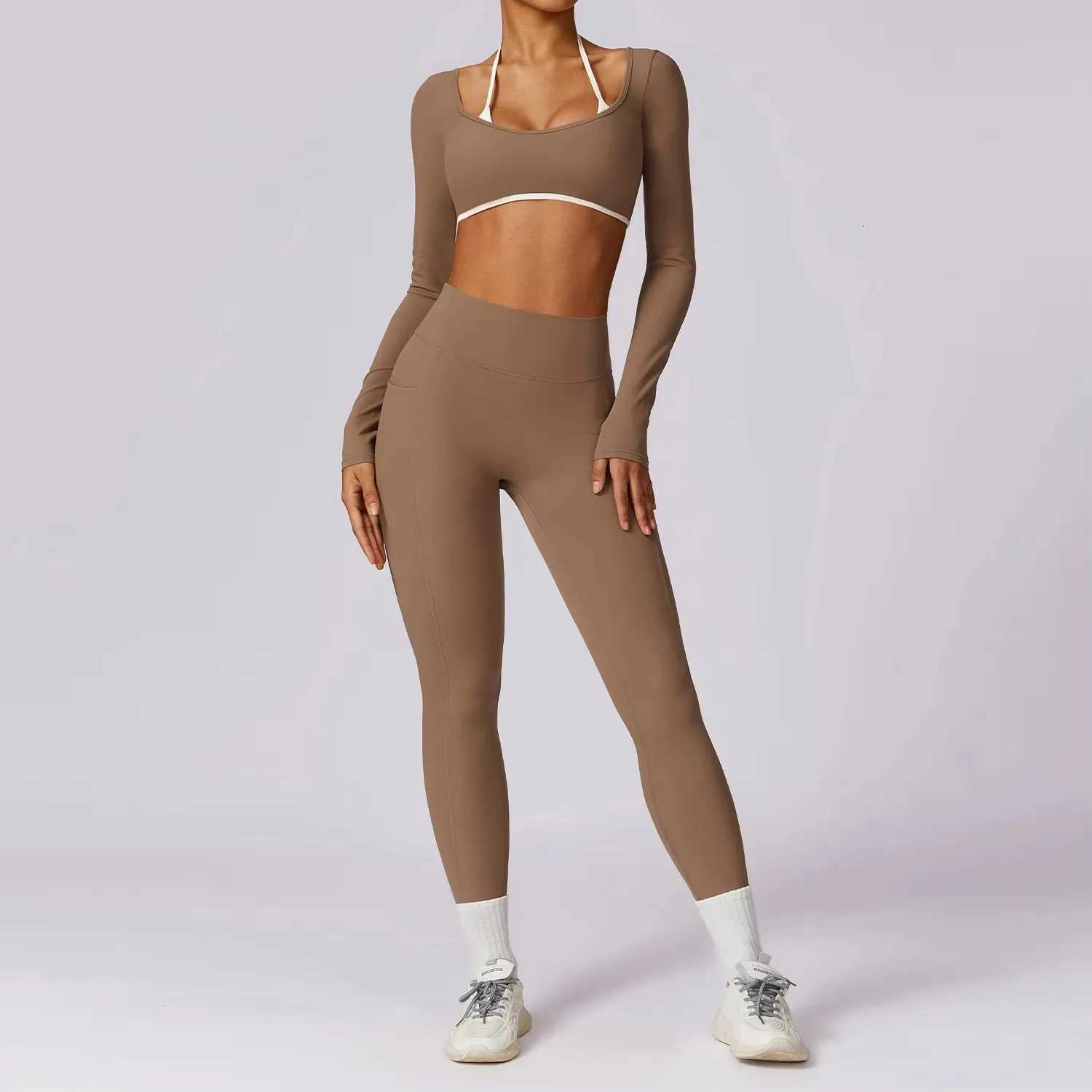 Yoga Set 2PCS Women Sportswear Push Up Workout Clothes Athletic Wear Gym Legging Fitness Bra Crop Top Long Sleeve Sports Suitst251219