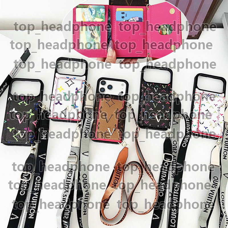 Iphone 17 pro max case Phone Case Designer Card Pocket iPhone 17-11 Pro Max Wallet Case - Genuine Leather Card Holder with Detachable Crossbody Strap & Lanyard