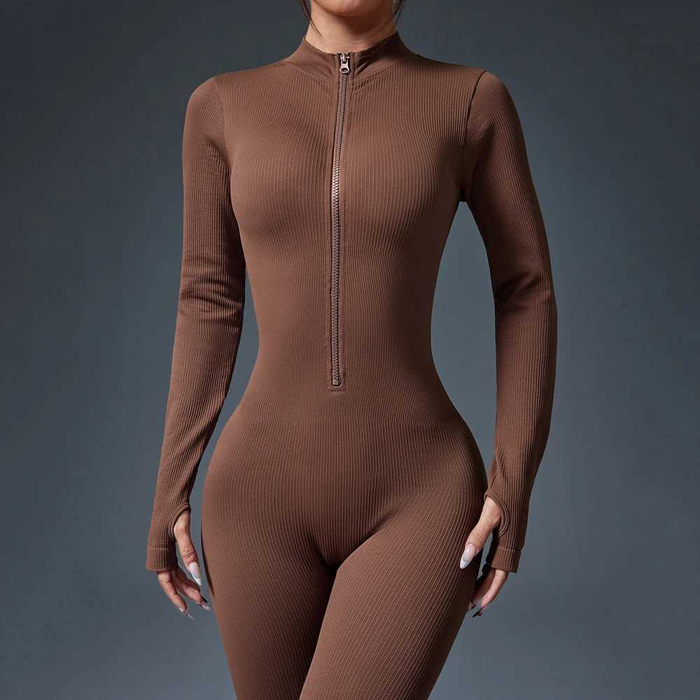 Half Zip Jumpsuit Women Gym Bodysuit Long Sleeve Activewear Set Running Workout Romper Fitness Overalls Sportswear Yoga Clothest251219