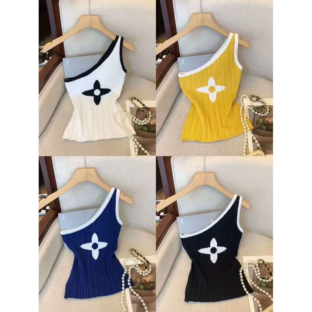 New Patchwork Skew Collar Knitting Camisole Female Summer Fashion Slim Floral Sleeveless T-Shirts Women Clothes Top Tee