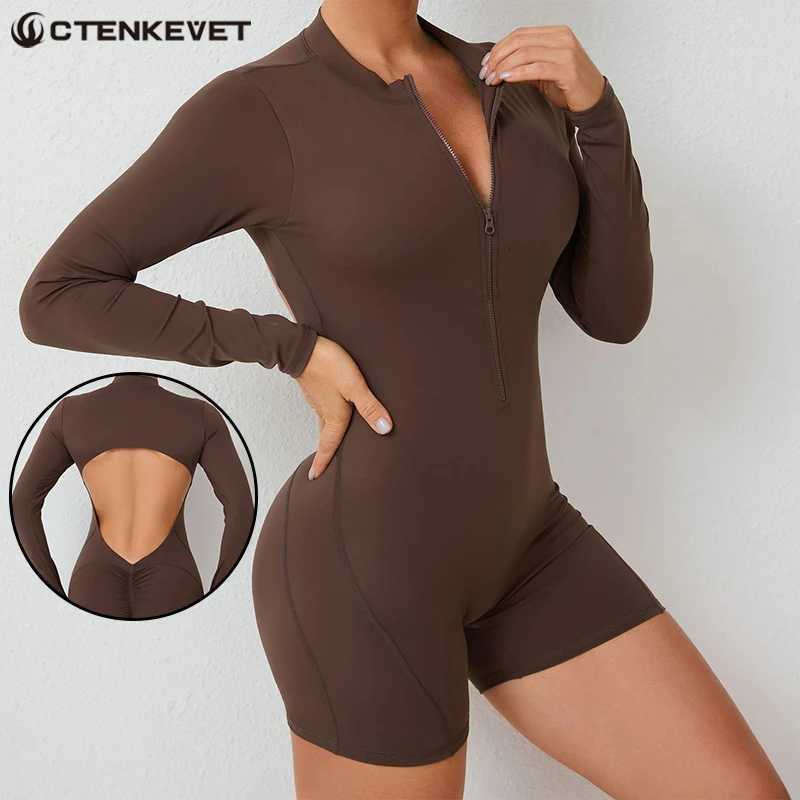 Ctenkevet Summer Half-Zipper Women Gym Jumpsuit Female Outdoors Breathable V Back Activewear Buttock Lift Sport Outfit For Womant251219