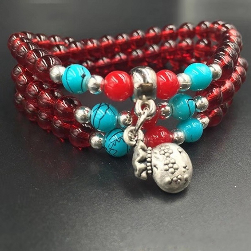 Ethnic Style Imitation Garnet Bracelet 6mm Multi-Circle Pixiu Crystal Bracelet Multi-Layer Bracelet Small Gift Street Vendor Supply