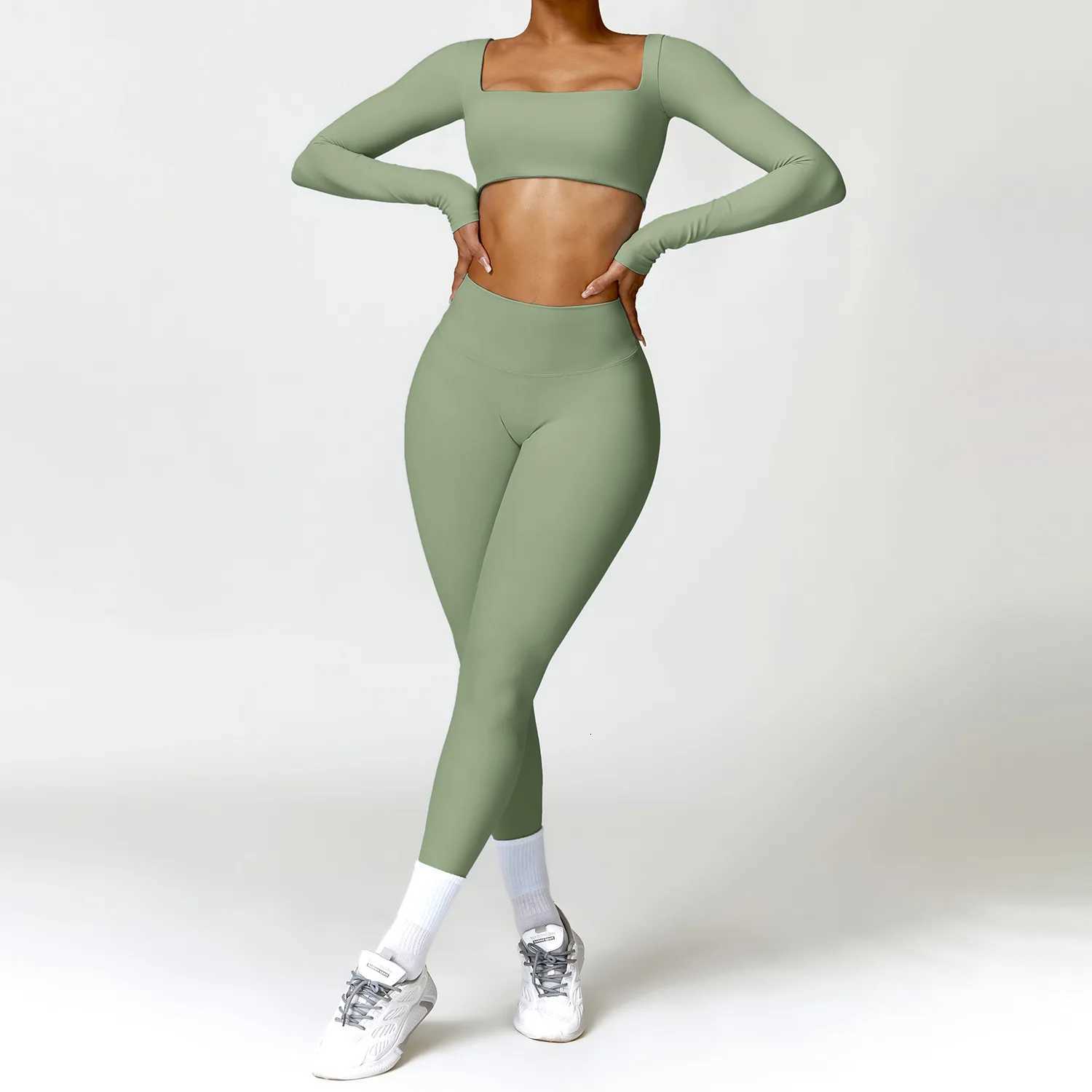 Women Tracksuit Yoga Set 2PCS Sportswear Workout Clothes Athletic Wear Gym Legging Fitness Bra Crop Top Long Sleeve Sports Suitst251219
