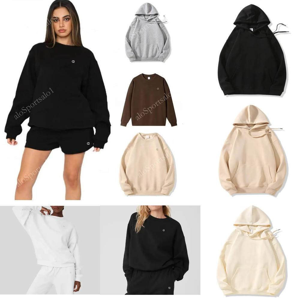 Yoga Womens Sportswear Outfit Warm Sweatshirts Silver 3D Logo On Chest Loose Sweatwear Unisex Casual Top Outwear Jacket CREW NECK PULLOVER Hoodies aloSportsalo1