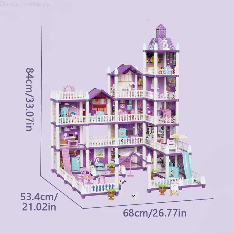 Disney DIY Princess Castle Luminous Villa Set Girls Toy Doll House Children Play Model Play House Toys for Kids Girls Christmas Gifts H251219