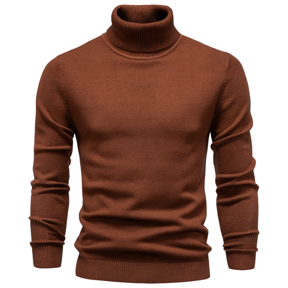 WOZK Autumn winter new casual men's solid color pullover sweater, high neck knitted sweater, casual men's inner top high quality