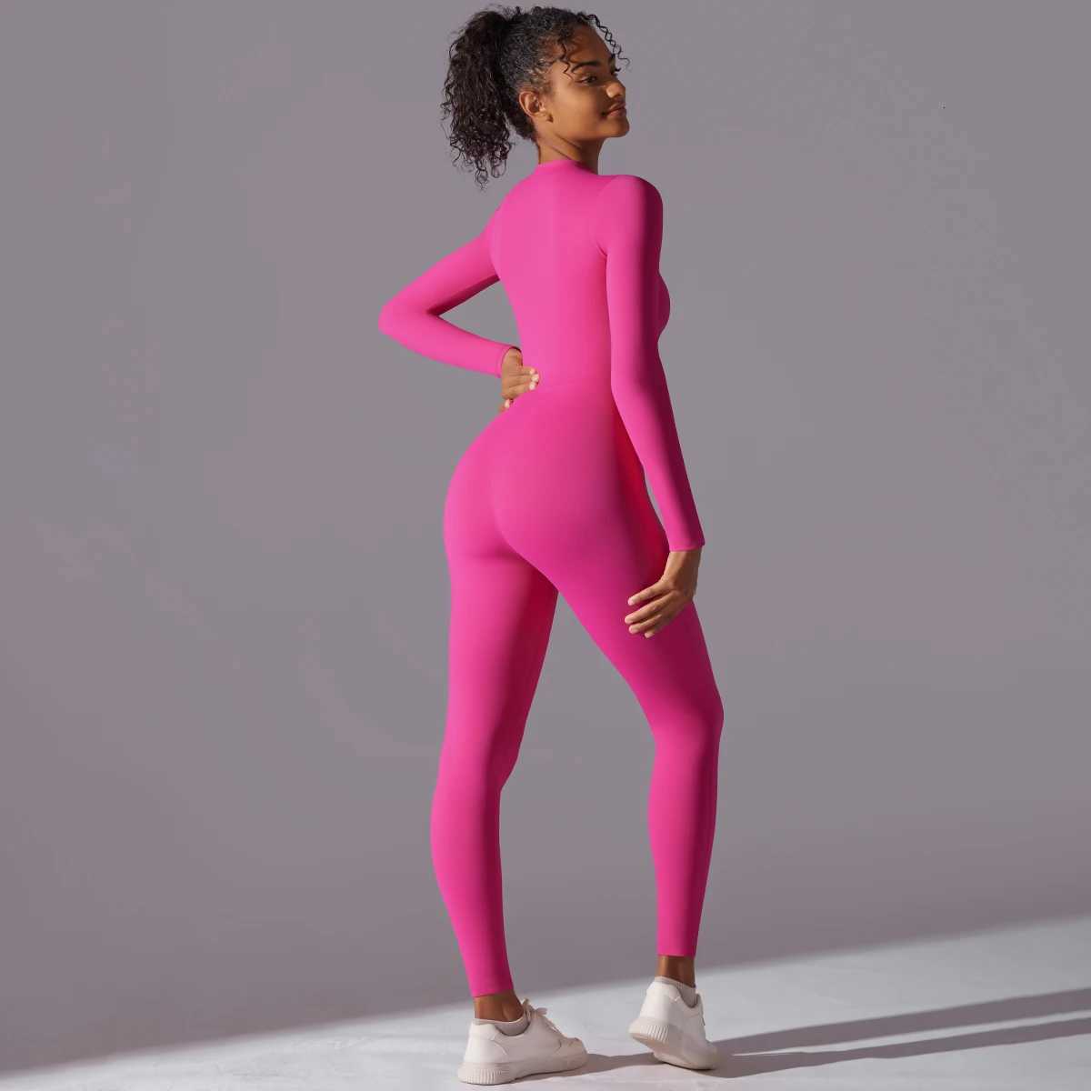 Solid Sports Jumpsuit Fashion Zipper Long Sleeve Fitness Overalls Women Sportswear Quick-dry Gym Yoga Jumpsuitt251219