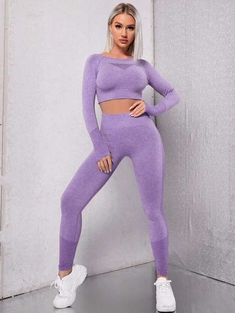 Two-piece suit specialty beautiful back hollow long sleeve peach hip yoga trousers sports suit fitness clothing yoga suitt251219