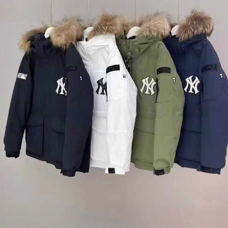 Down jacket Yankees team workwear long hood mid-length men's and women's white duck down parka coat Z251219
