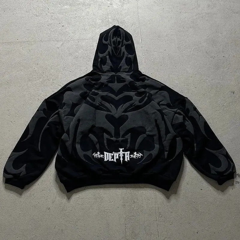 Mens Oversized Hoodie Cardigan with Zip Up Retro Graphic Foam Print Lettering Perfect Gift for AutumnWinter Season 251219 - view 5
