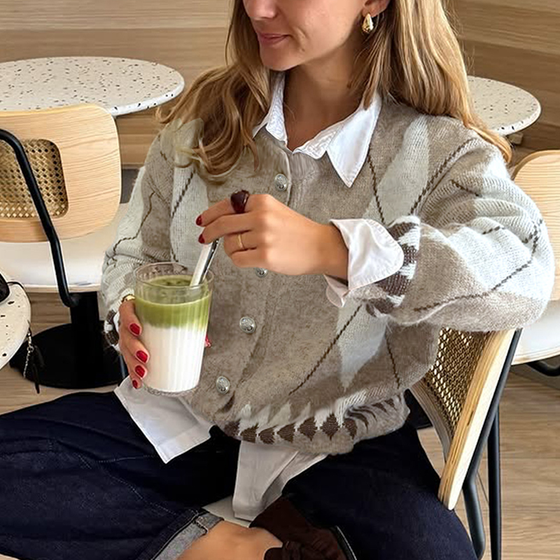 Women's leopard print sweater for autumn and winter, round neck, long sleeves, cardigan, leopard print jacquard.TVL141