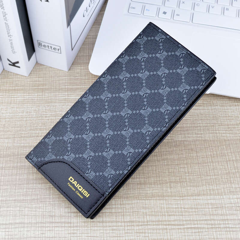 New Men's Long Style Multi-Card Slots Thin Fashion Printed Plaid Leather Wallet Large Capacity Suit Bag