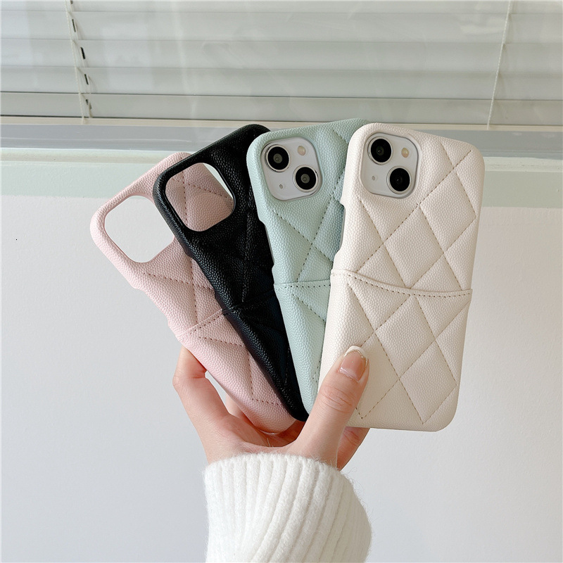iPhone 17 Pro Max Chanel Style 3D Quilted Pattern Compatible with Apple 16 Lychee Texture 15 Leather 14 Card Slot Hard Case
