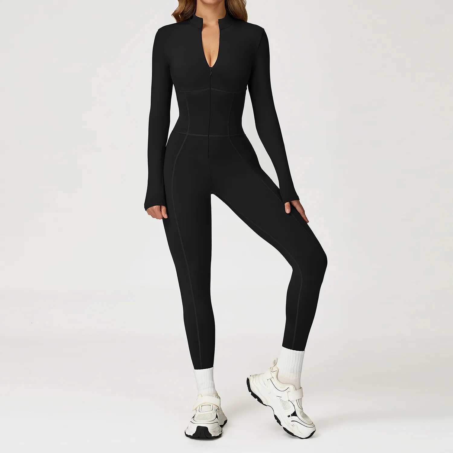 Women Gym Workout One-Piece Zipper Yoga Jumpsuit Outdoors Tracksuits Fitness Sports Bodysuit Female Running Sports Sexy Jumpsuitt251219