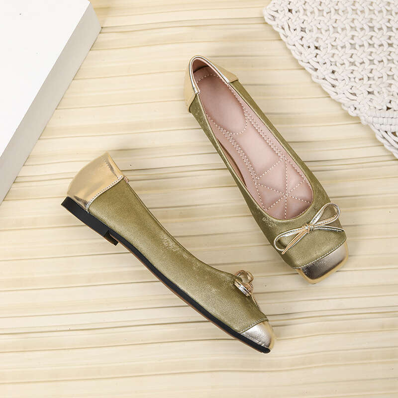 Butterfly niche designer Free shipping Knot Square Toe Single for Women Chinese Style New Genuine Leather Patchwork Soft Versatile Flat Ballet Shoes