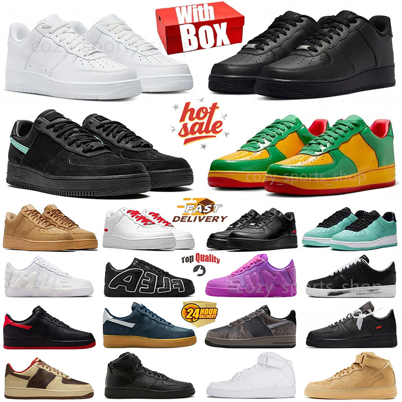 With Box one shoes classic triple white black and blue designer running shoes classic 1 for men and women for outdoor sports and training sneakers 36-45