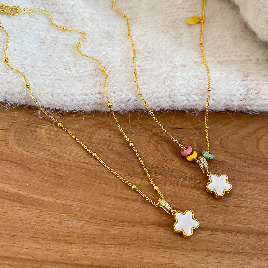 Metal Oil Drop Beaded Double-Sided Flower Necklace Exquisite Elegant Everyday Versatile Collarbone Light Luxury Niche Sweater Chain - view 8