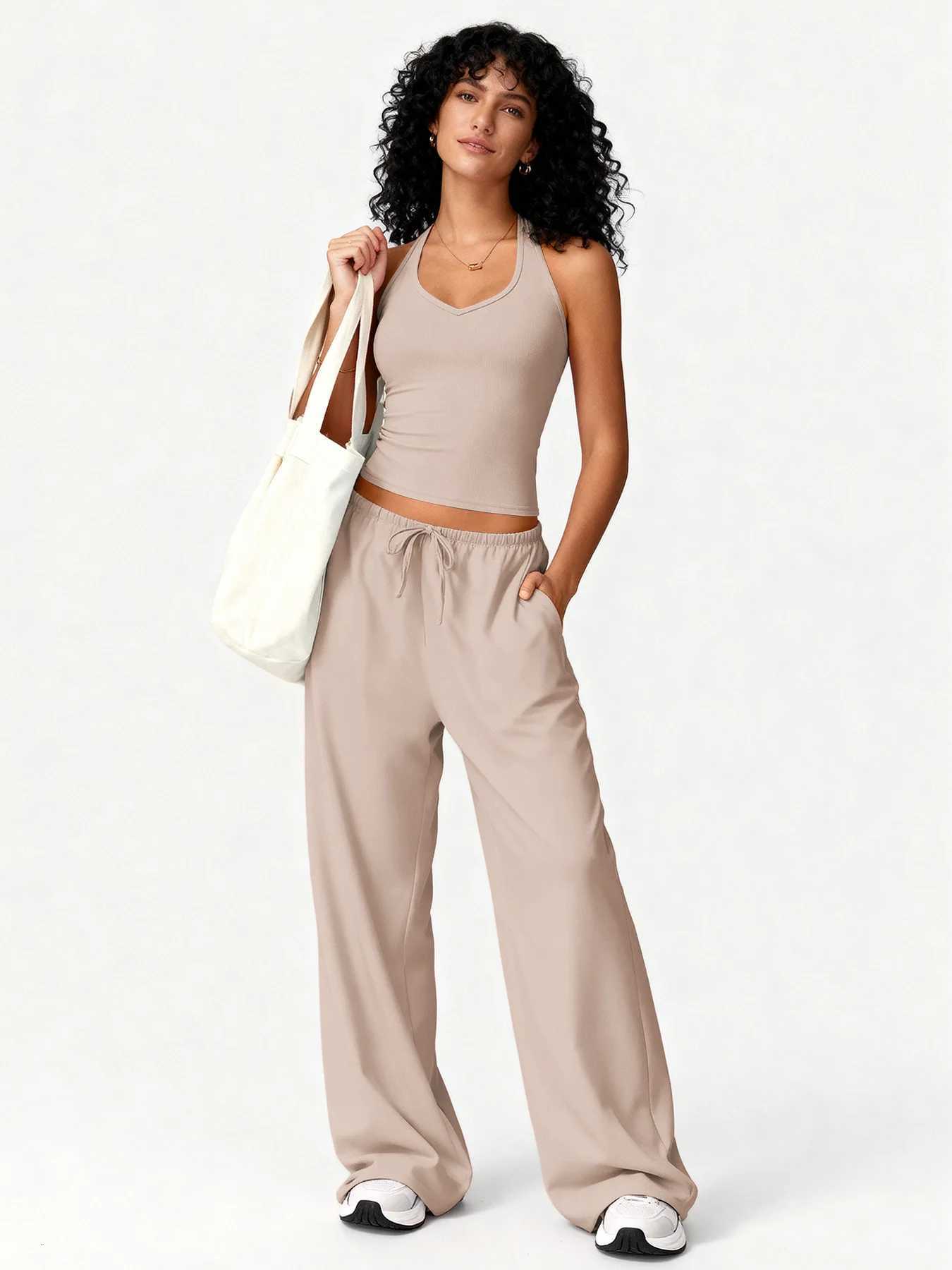 European and American yoga fitness suit quick-drying beautiful back camisole high waist flared pants running casual weart251219