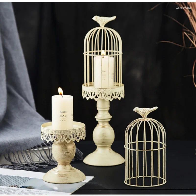 Candle Holders Vintage Birdcage Holder Carved Floral Home Tabletop Decoration Crafts Pography Wedding Dining Room Decorative Props XJ260305
