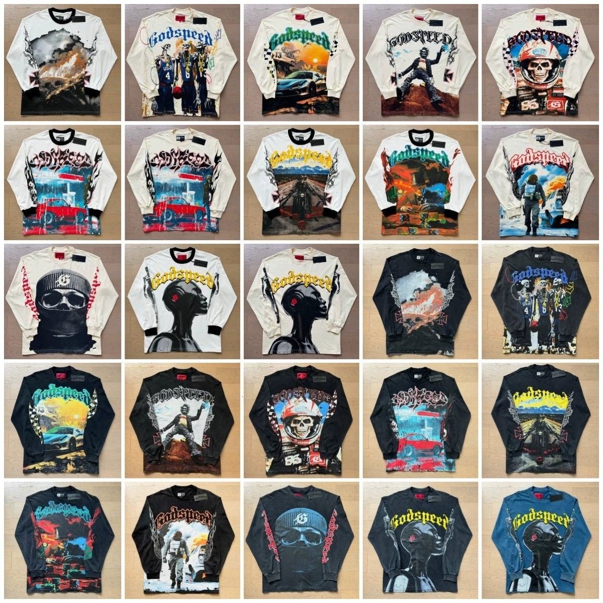 Top Designer Men's T-shirt Godspeedss t Shirts Fashion brands Graffiti Skull Print tshirts Spring Summer Casual Trendy Washed Round Neck long Sleeve shirt