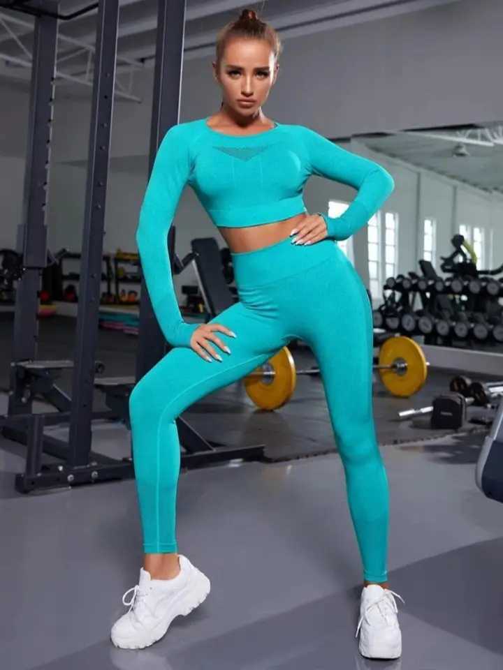 Two-piece suit specialty beautiful back hollow long sleeve peach hip yoga trousers sports suit fitness clothing yoga suitt251219