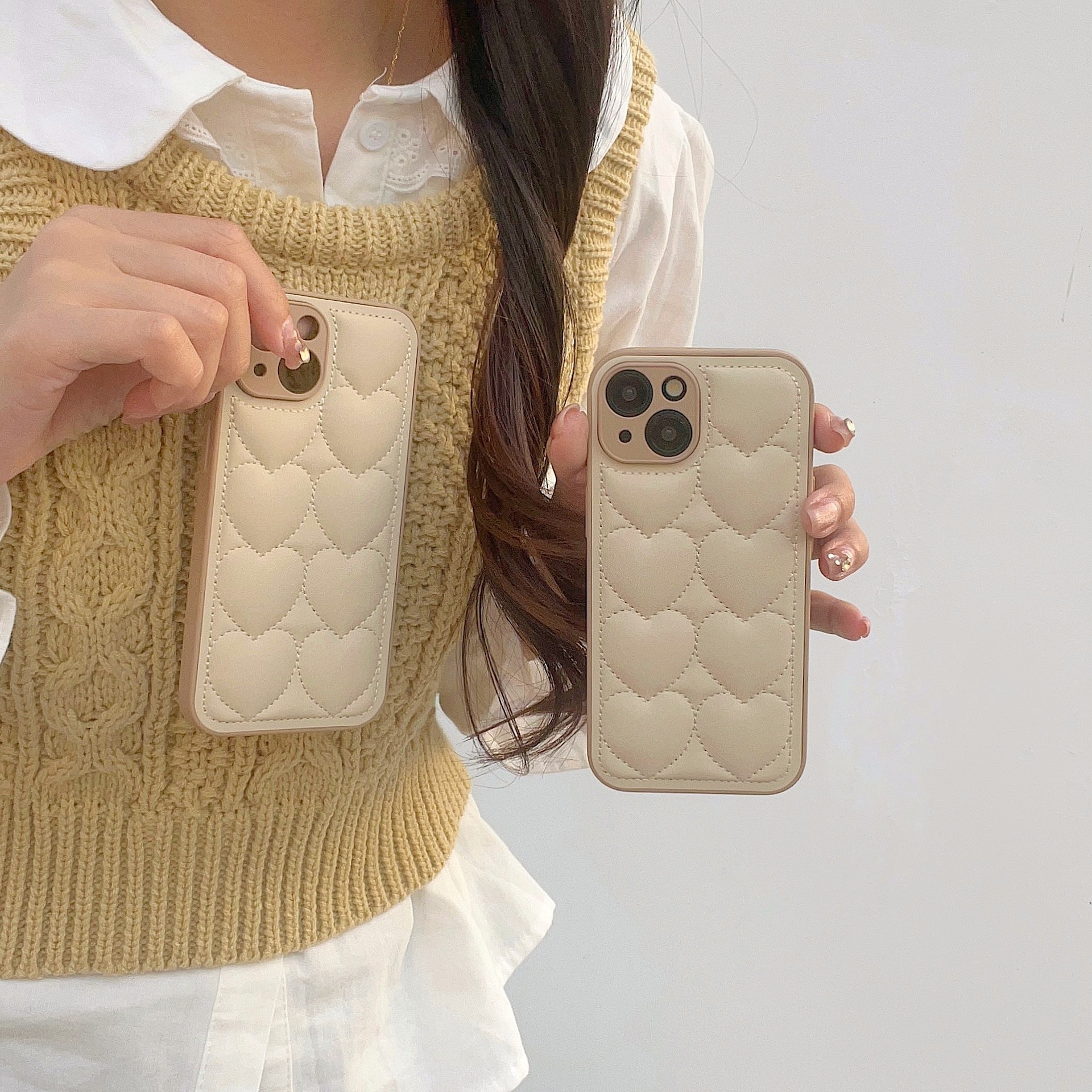 Korean Style Wave Heart Down Jacket Compatible with iPhone 17 Apple 16 Pro Max Phone Case 14 Autumn Winter 15 3D