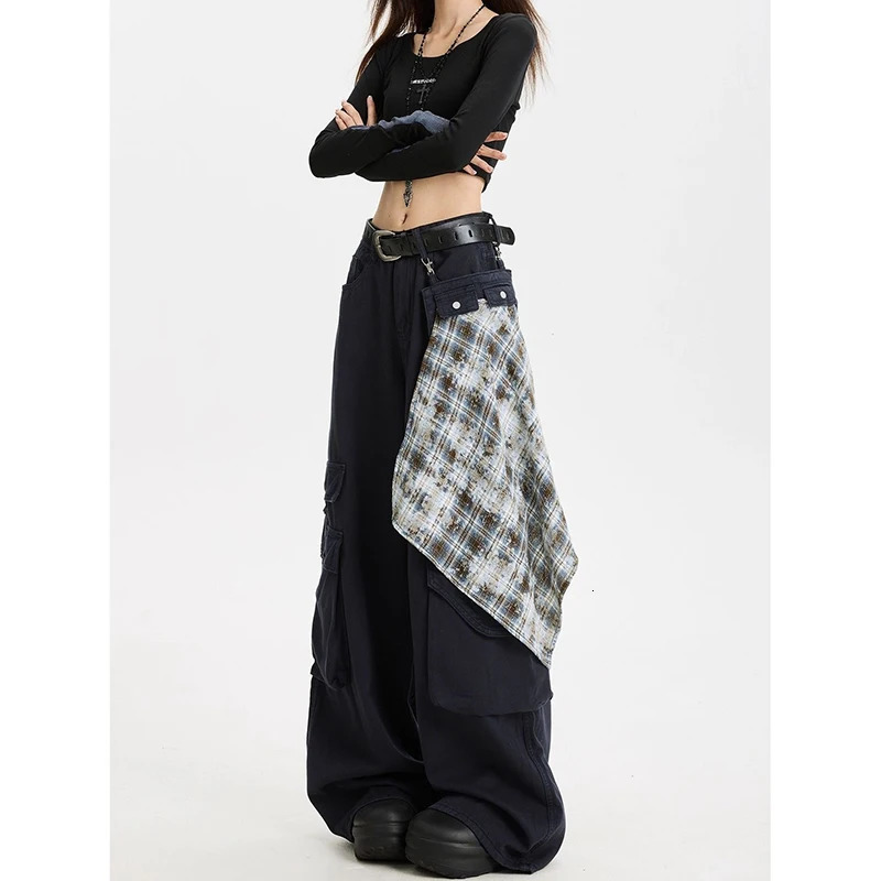 ZHIZOU Women Black Baggy Y2k Cargo Jeans Japanese 2000s Style High Waist Jean Pants Vintage Harajuku Oversize Denim Trousers Z260314
