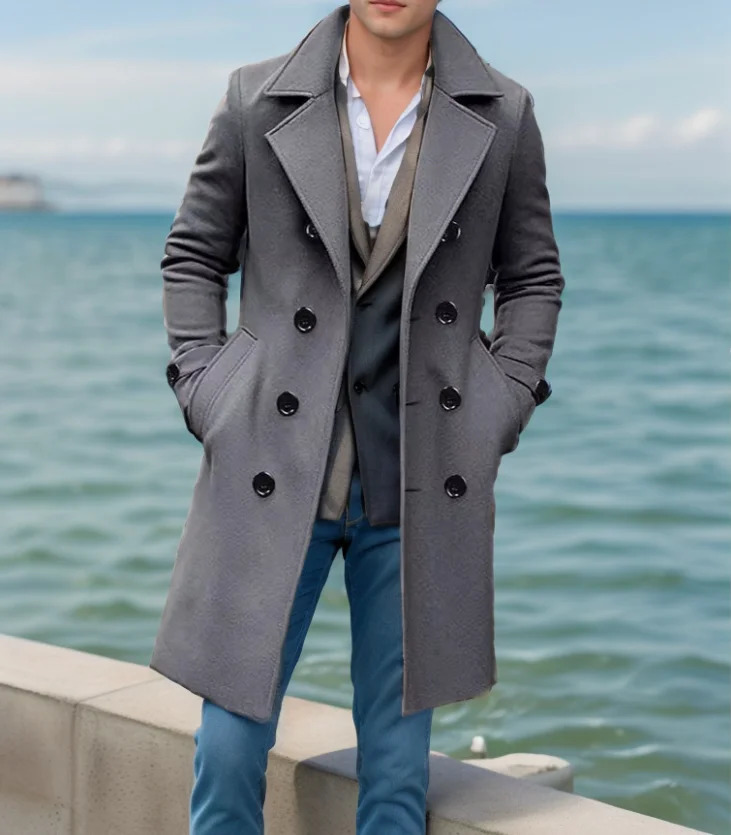 Fashion Casual Long Sleeve Turndown Collar Single Breasted Solid Color Slim Fit Wool Blends Coat For Men10 Colors 251219