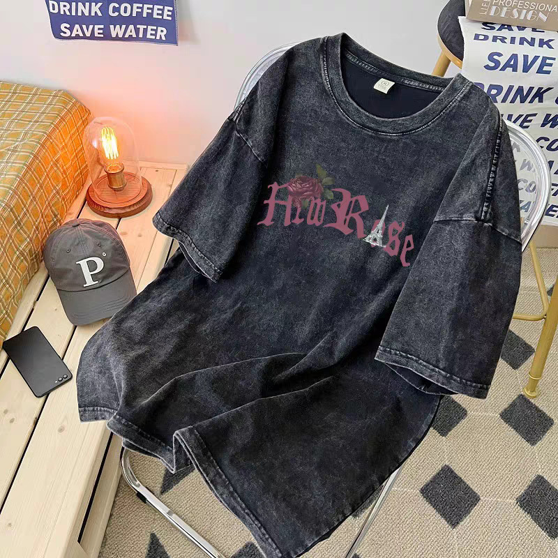 American Washed Vintage Graphic Cotton Men's Short-Sleeve T-Shirt, Summer INS Trendy Brand Casual Loose Versatile Tee