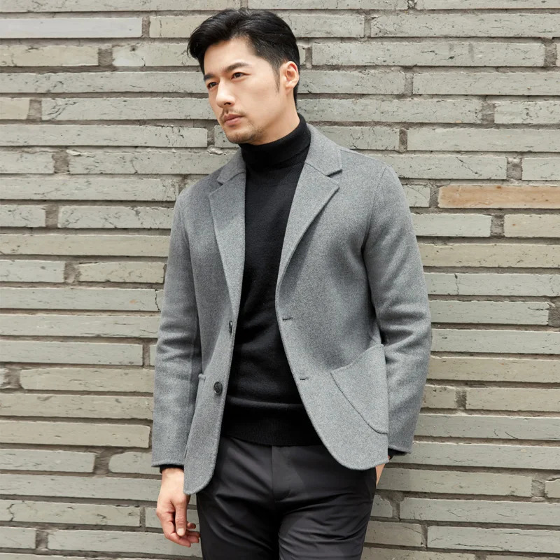 100 Pure Wool DoubleSided Coat for Men Slim Fit Slimming Suit Jacket Solid Color Lapel Simple Cardigan 251219