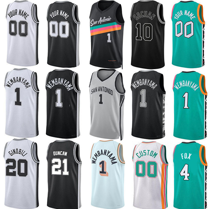 1 Victor Wembanyama San Anton Spur Basketball Jerseys De Aaron Fox Dylan Harper Stephon Castle Devin Vassell Jeremy Sochan Carter Bryant Johnson Jersey City Jersey