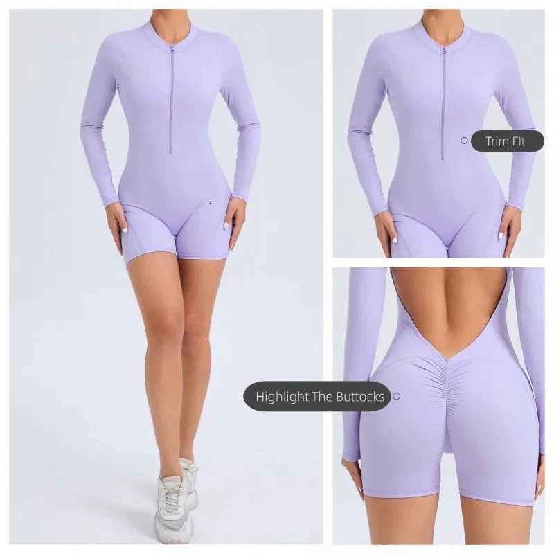 Womens Nude Yoga Suit with Hollowed Out Peach Buttocks and Half Open Zipper Jumpsuit Sports Quick Drying Fitness Suitt251219