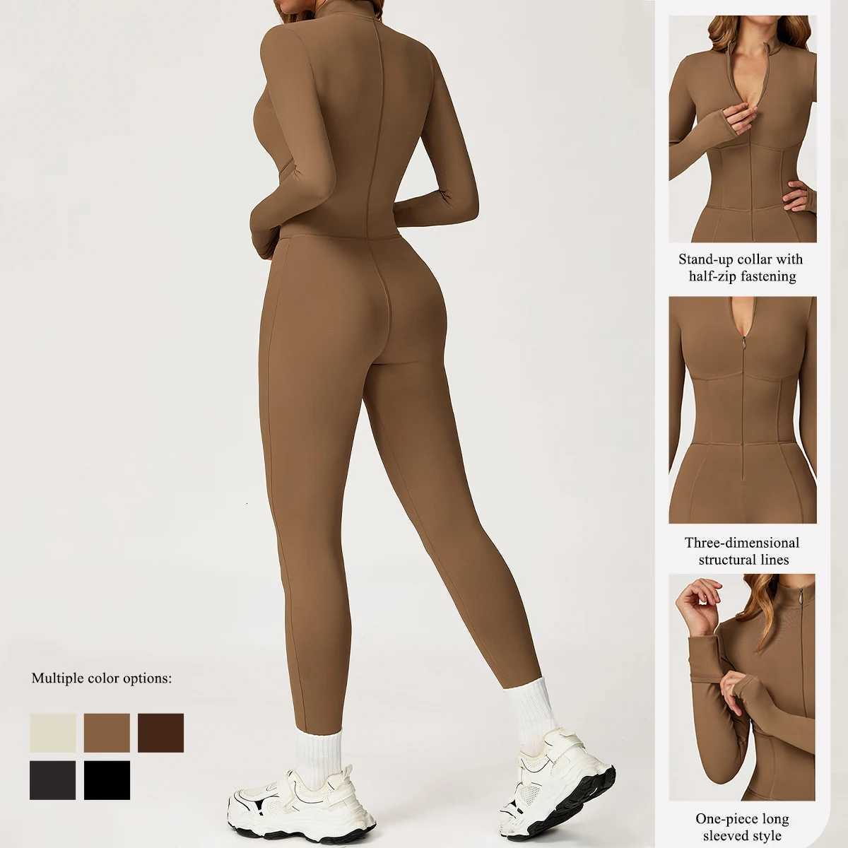 Hearuisavy Sports Jumpsuit Woman Gym Clothing Long Sleeve Yoga Overalls Female Casual Push-Up Thermal Zipper Fitness Bodysuitt251219