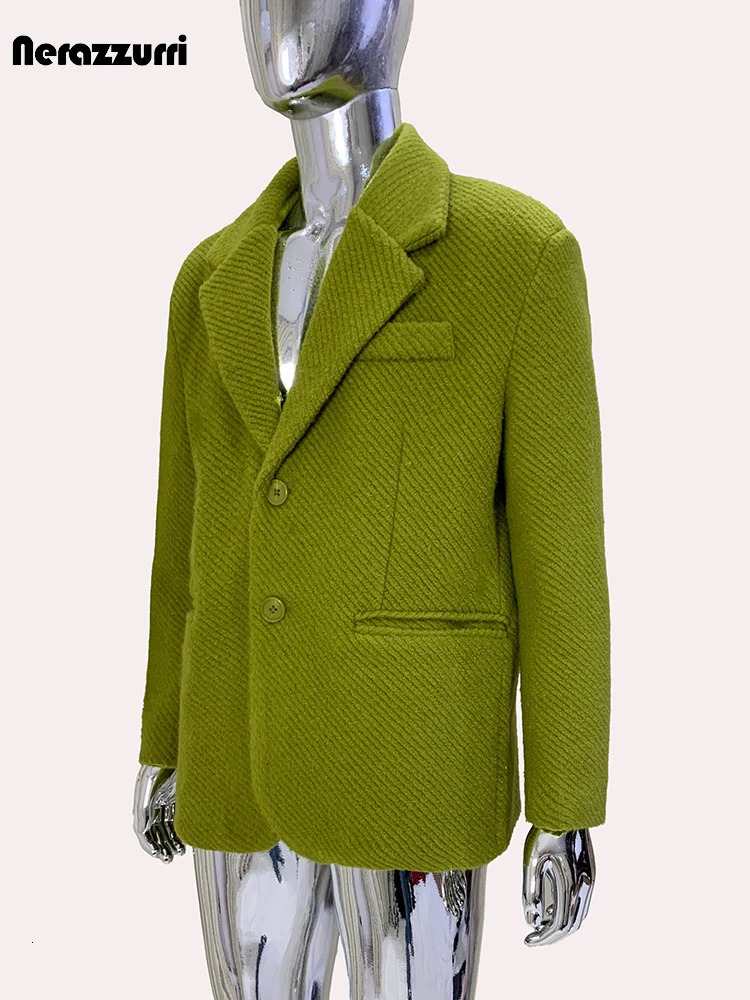 Nerazzurri Autumn Winter Warm Diagonally Striped Woolen Blazers for Men Shoulder Pads Loose Casual Wool Blends Jacket Coat 251219