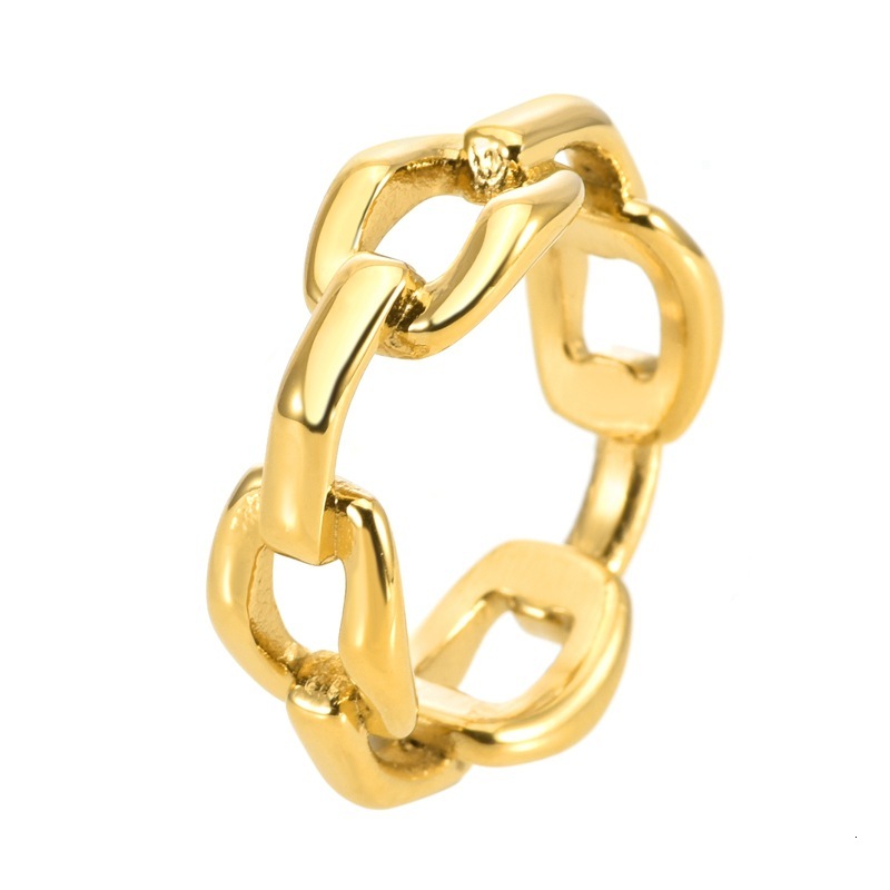 Luxury Brand Designer Jewelry European And American Style Minimalist Titanium Steel 18K Gold Plated Chain Hollow Ring Women's Tail Ring Jewelry L