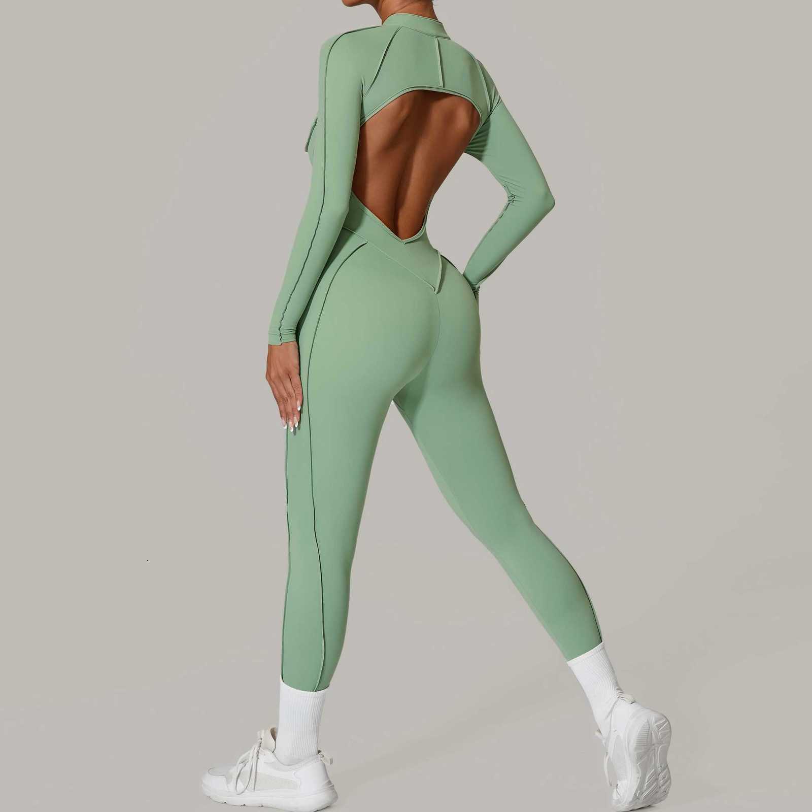 Padded Women Long Sleeve Sport Yoga Jumpsuit Workout Clothes for Women Sportwear Backless Zipper Fitness Gym Outfitt251219
