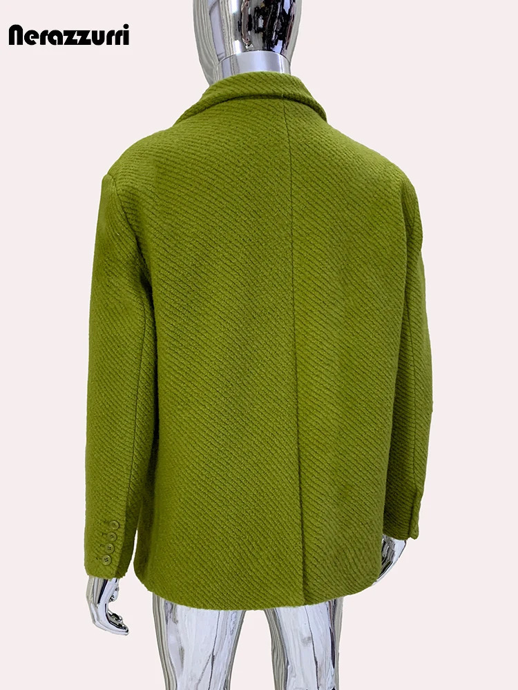 Nerazzurri Autumn Winter Warm Diagonally Striped Woolen Blazers for Men Shoulder Pads Loose Casual Wool Blends Jacket Coat 251219